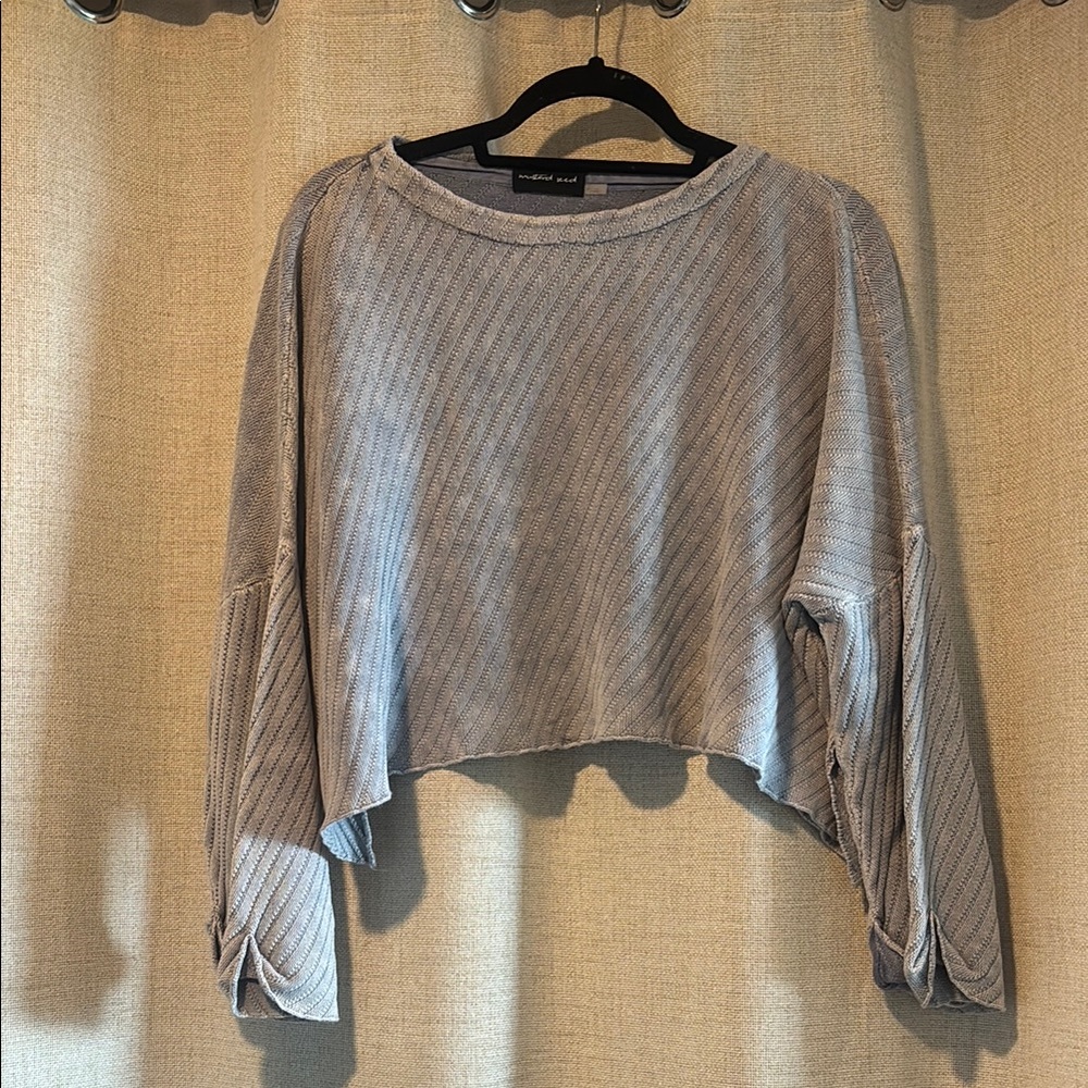 Gray Relaxed Ribbed Crop Sweatshirt
